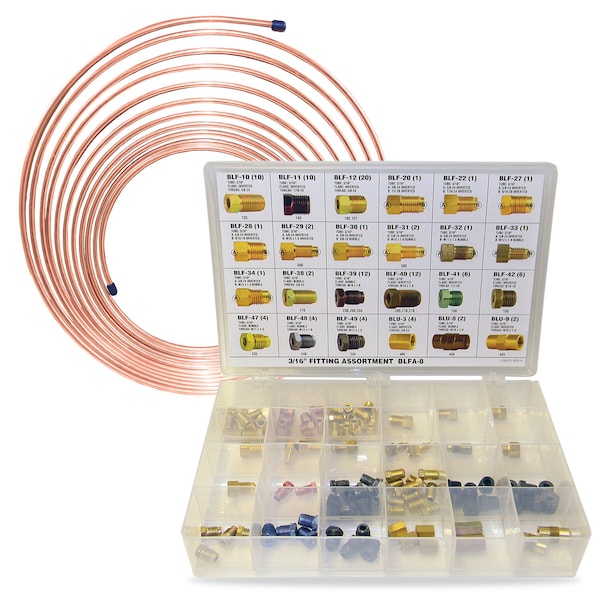 Brake Line Coil and Fitting Assortment Kit, 3/16" x 25'